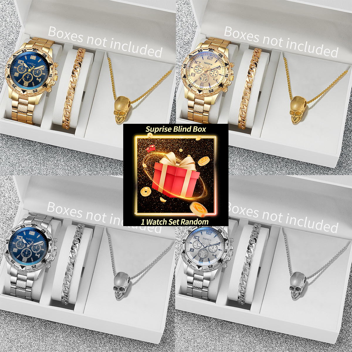 Men'S Fashion Jewelry - Surprise Mystery Watch Set Blind Box-3PCS/Set