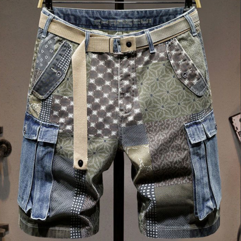 Mens Fashion Cargo Pants - Graphic Man Denim Shorts Multi Color
