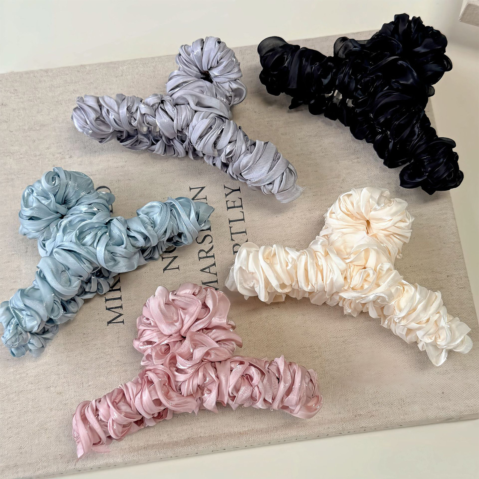 Men Fashion Hair Style - Elegant Satin Wrinkles Hair Claw Clips