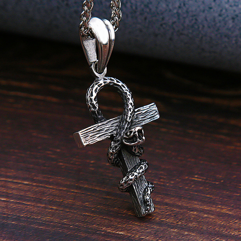 Men Fashion Egypt - Vintage Stainless Steel Cross Snake Necklace