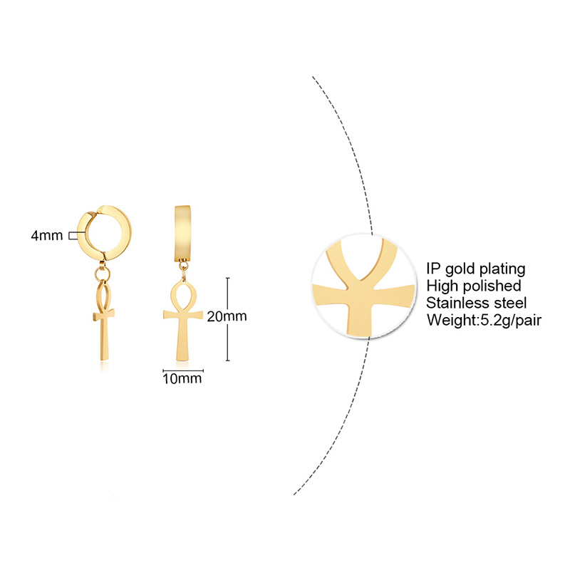 Gold Color Ankh Cross Earrings - Men Fashion Egypt recensione e prezzo
