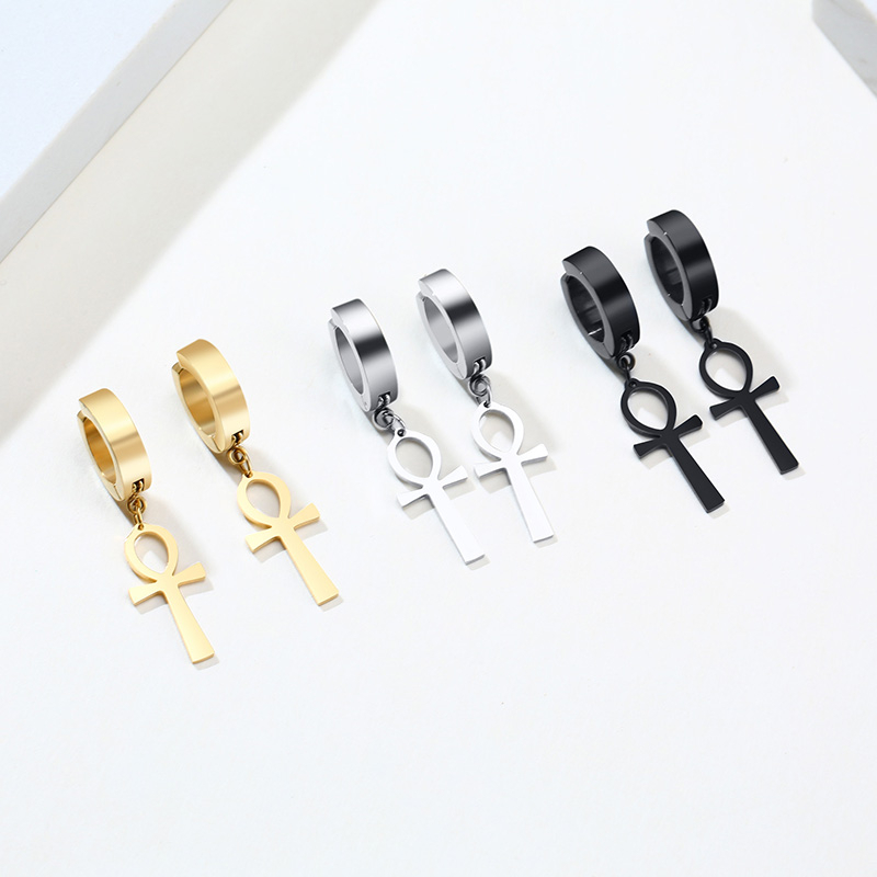Gold Color Ankh Cross Earrings - Men Fashion Egypt recensione e prezzo