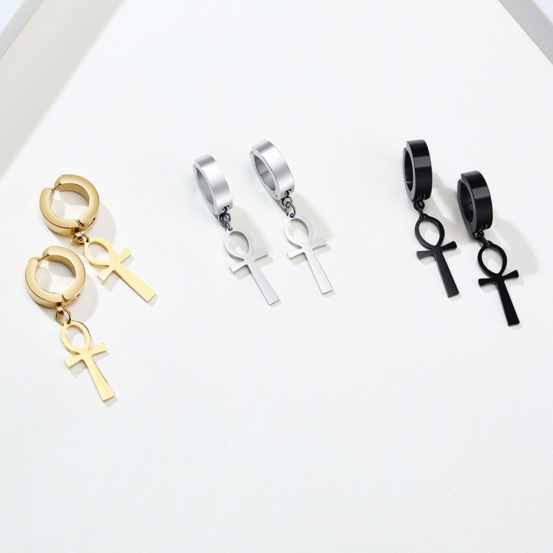 Gold Color Ankh Cross Earrings - Men Fashion Egypt recensione e prezzo